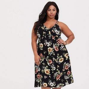 Torrid BLACK FLORAL MIXED PRINT MIDI DRESS